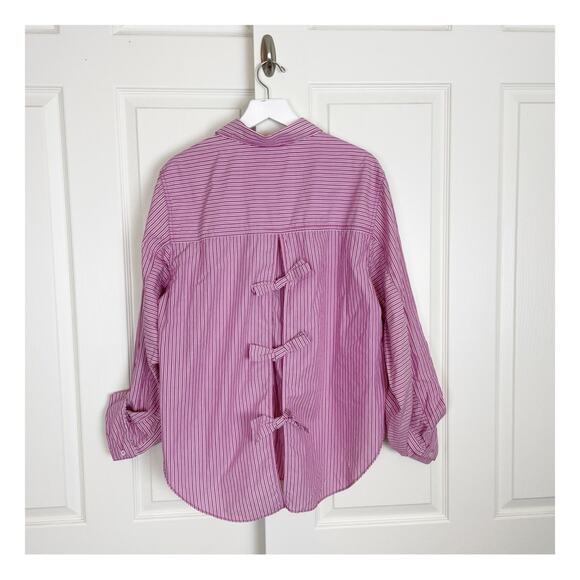 Free People Tops - Free People Tie It In A Bow Striped Cotton Poplin L/S Shirt